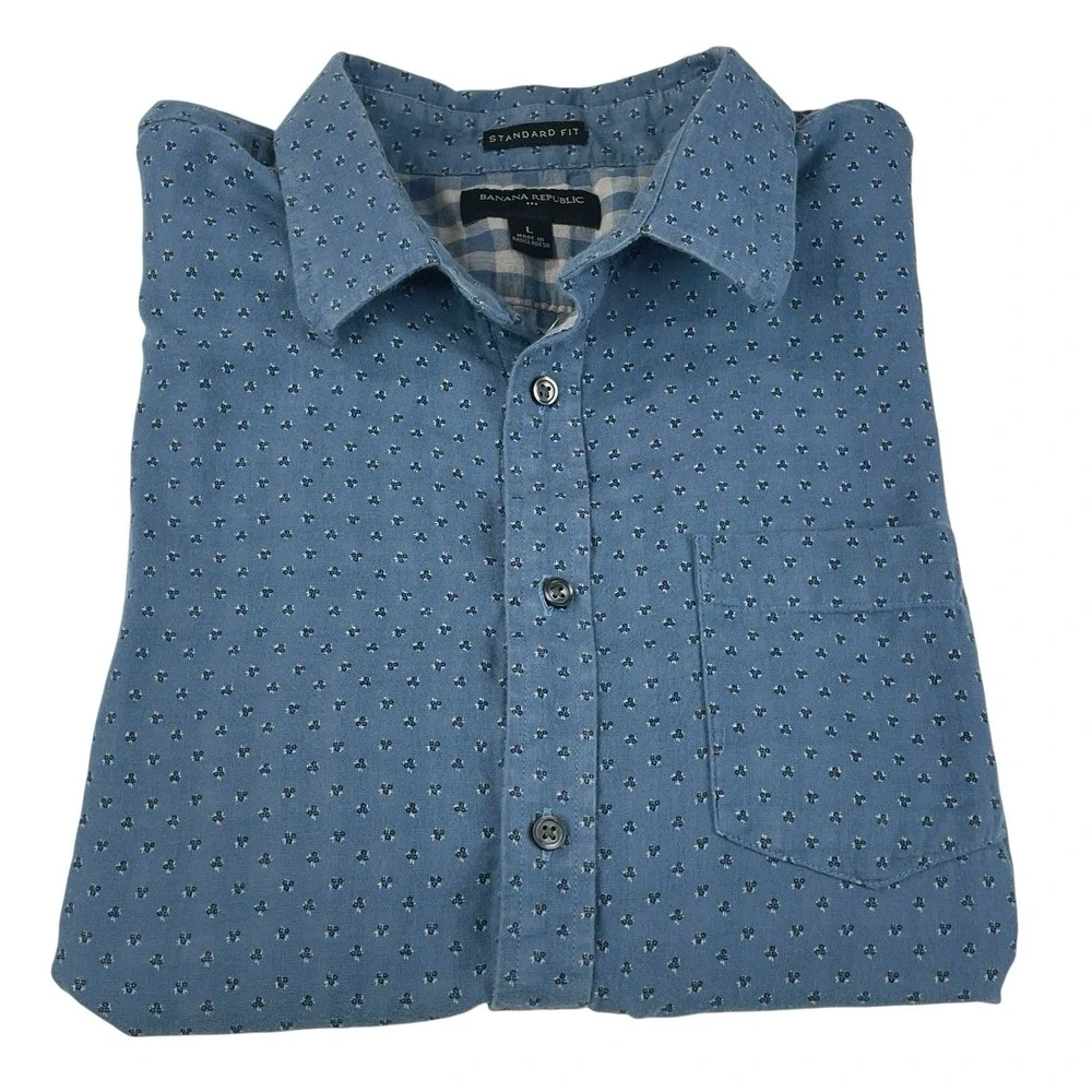 Banana‎ Republic Men's 100% cotton Blue Microprint Short Sleeve Button-Up Shirt